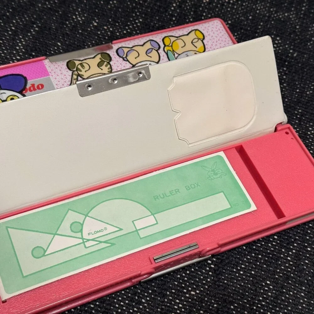 Flomo® Pencil Case, Double-Sided Multi-Compartment, Pink Bunny, Vintage 1980s
